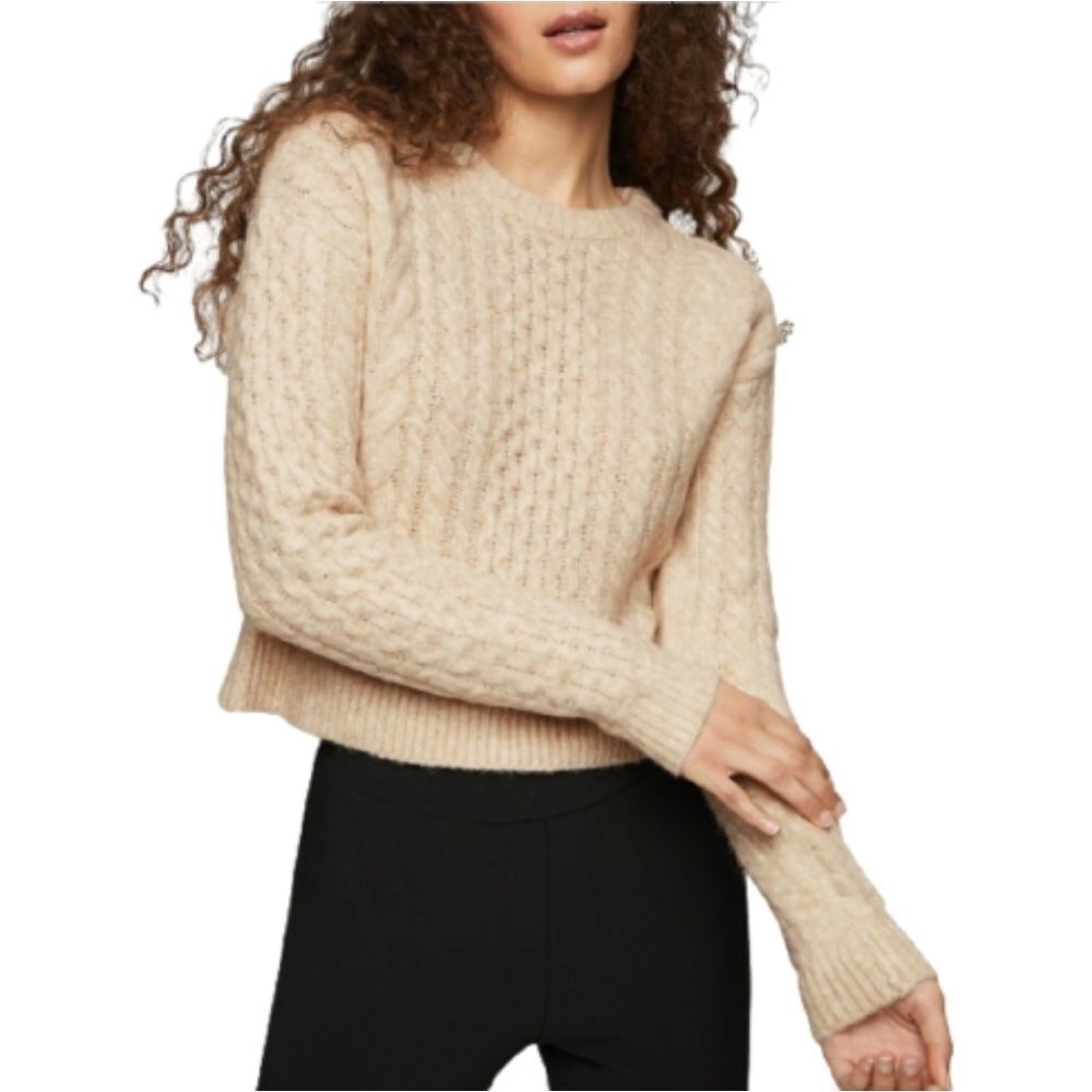 Miss SELFRIDGE Cream Cable Knit Rhinestone Shoulder Detail Sweater Womens Size 8